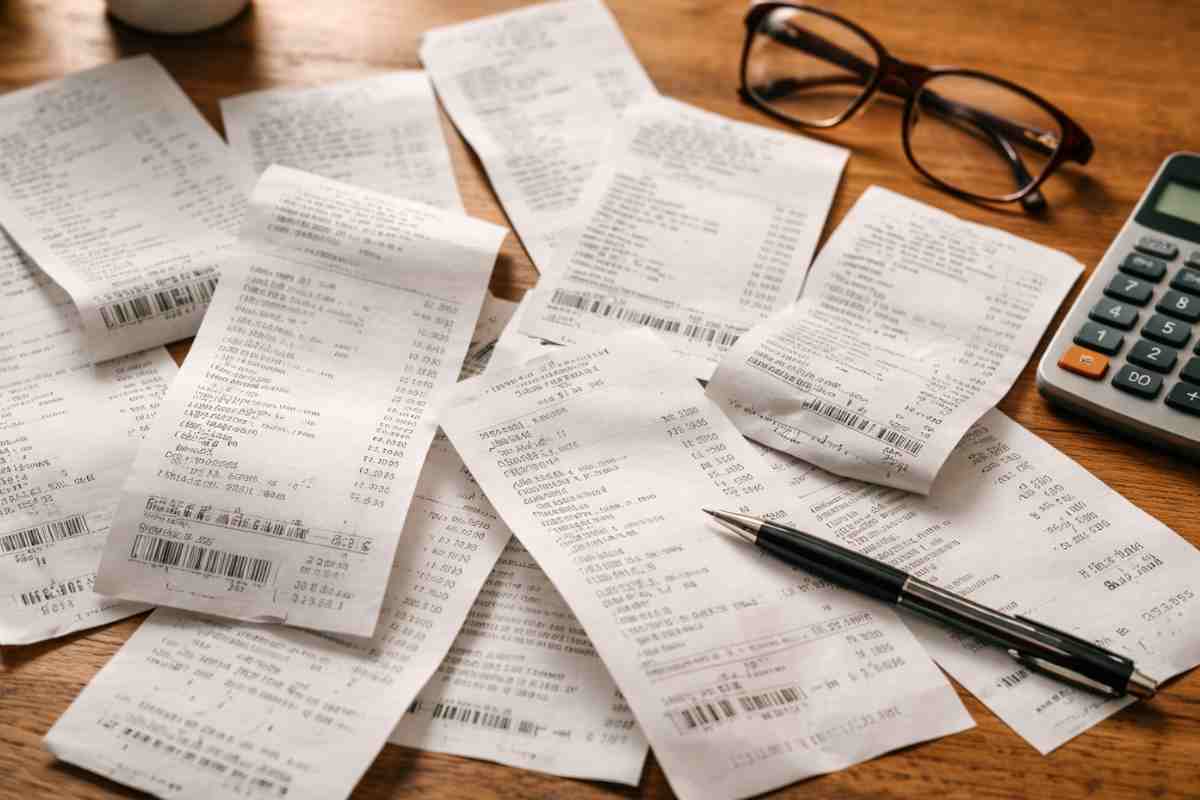 scontrini su un tavolo